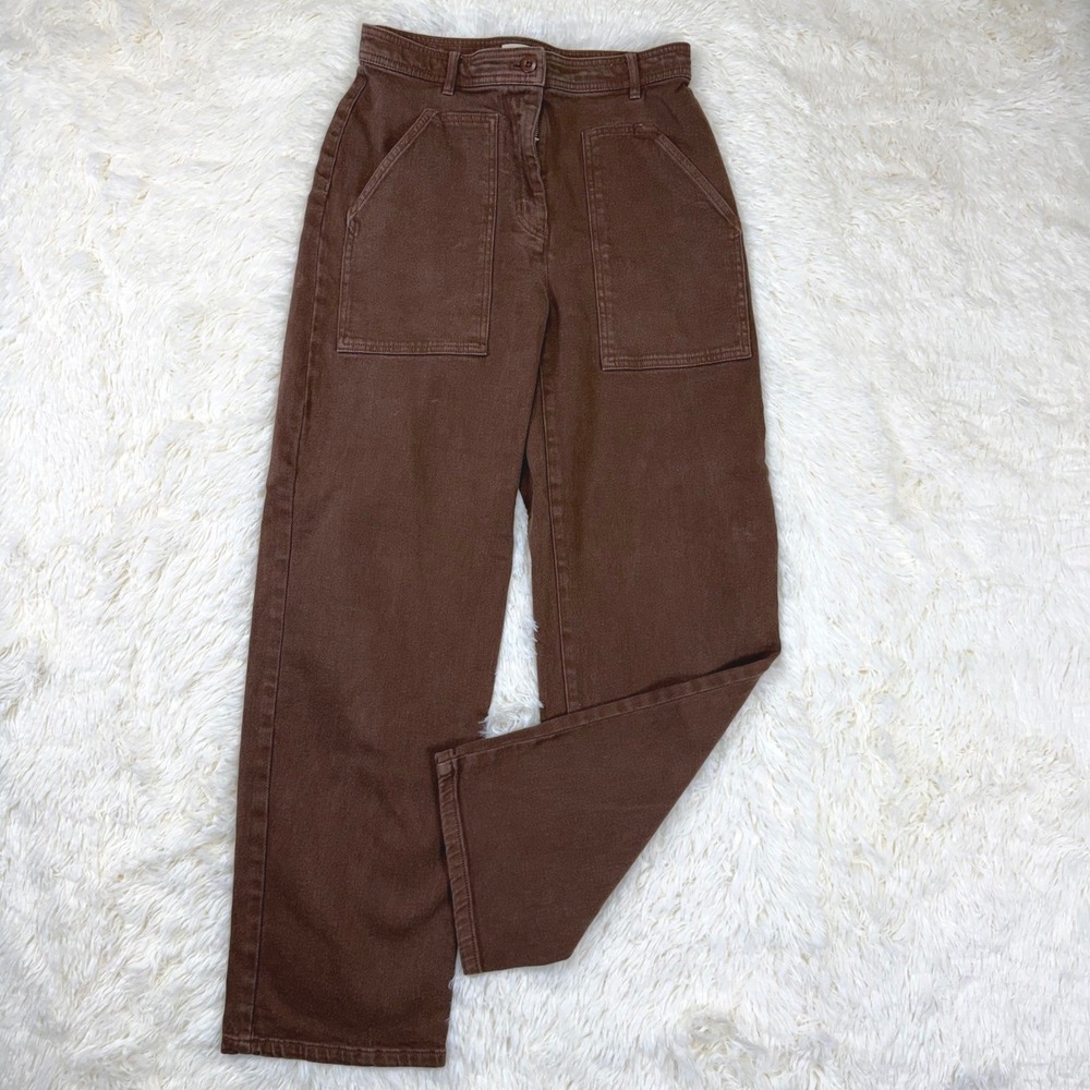 Wilfred Free Utility Pants Women 8 Brown High Waisted Straight Leg Patch Pocket